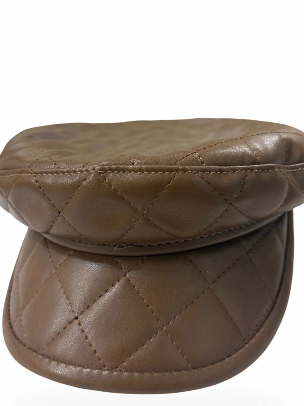 Newsboy hat baker boy page boy brown quilted faux leather cap NWT